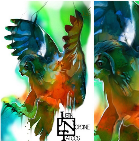 Tattoos - Water Color Owl - 100352